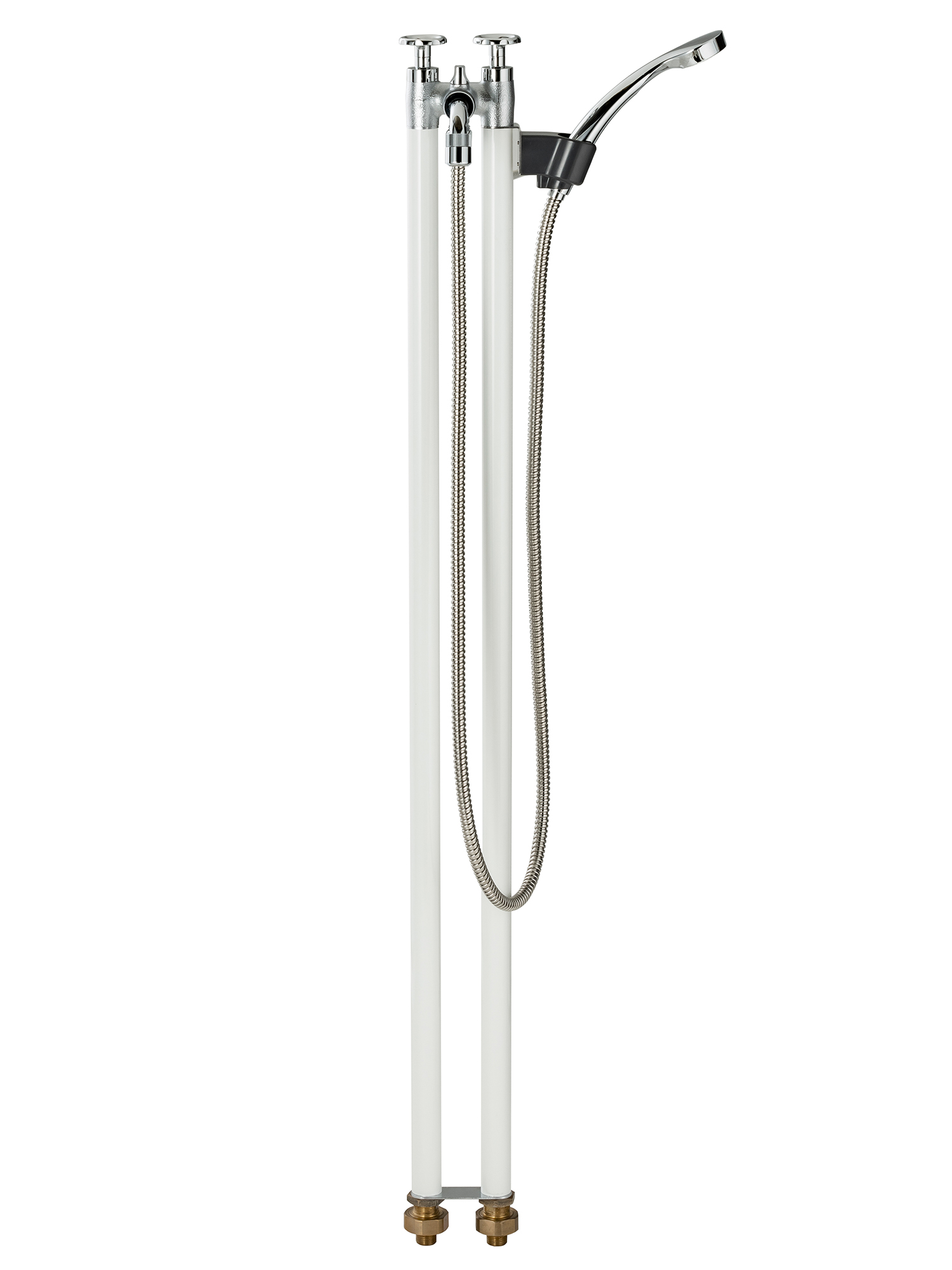 2管式湯水混合水栓柱 ホワイト シャワー付 | 造園資材館