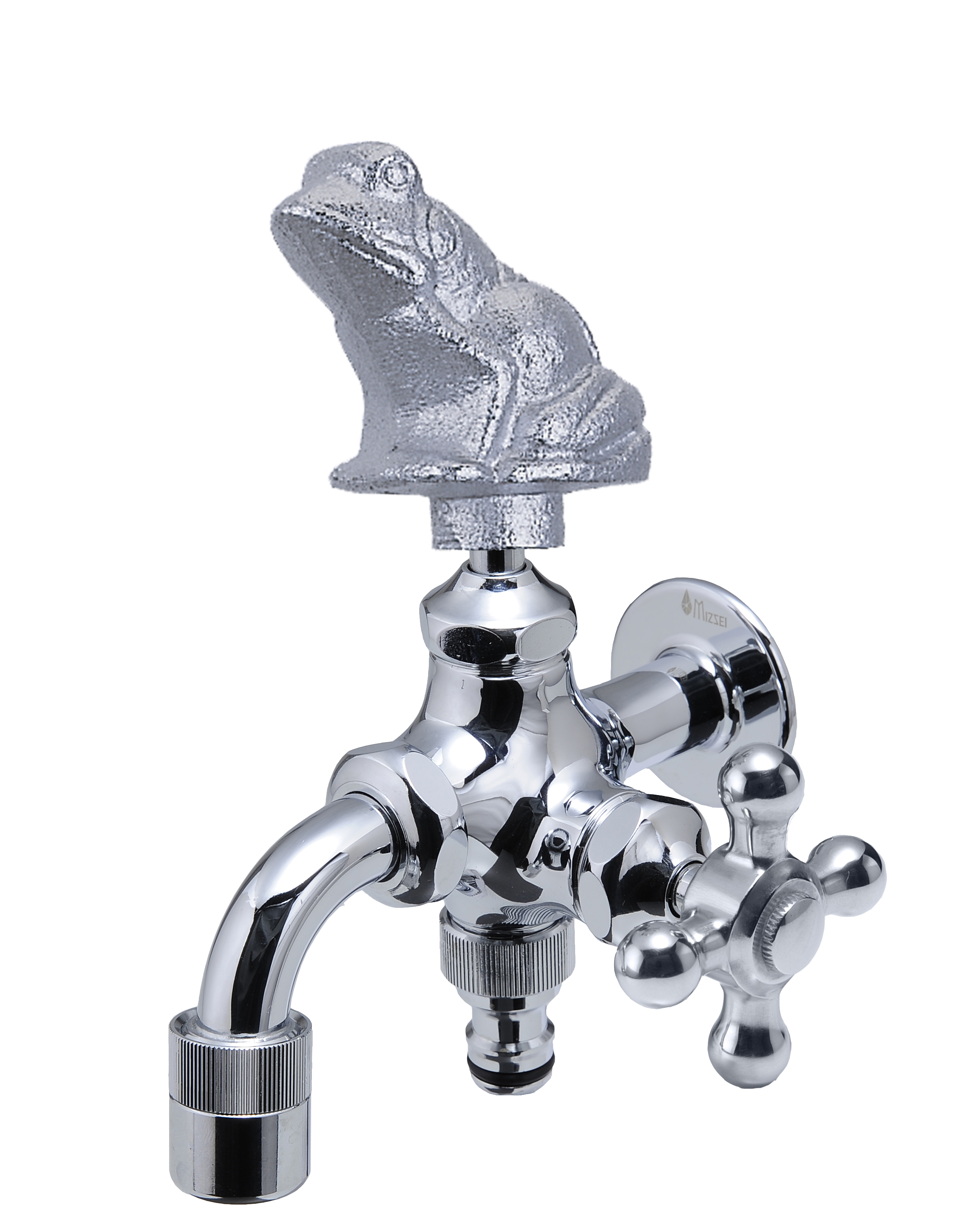 二口万能胴長水栓 カエル/メッキ | 造園資材館