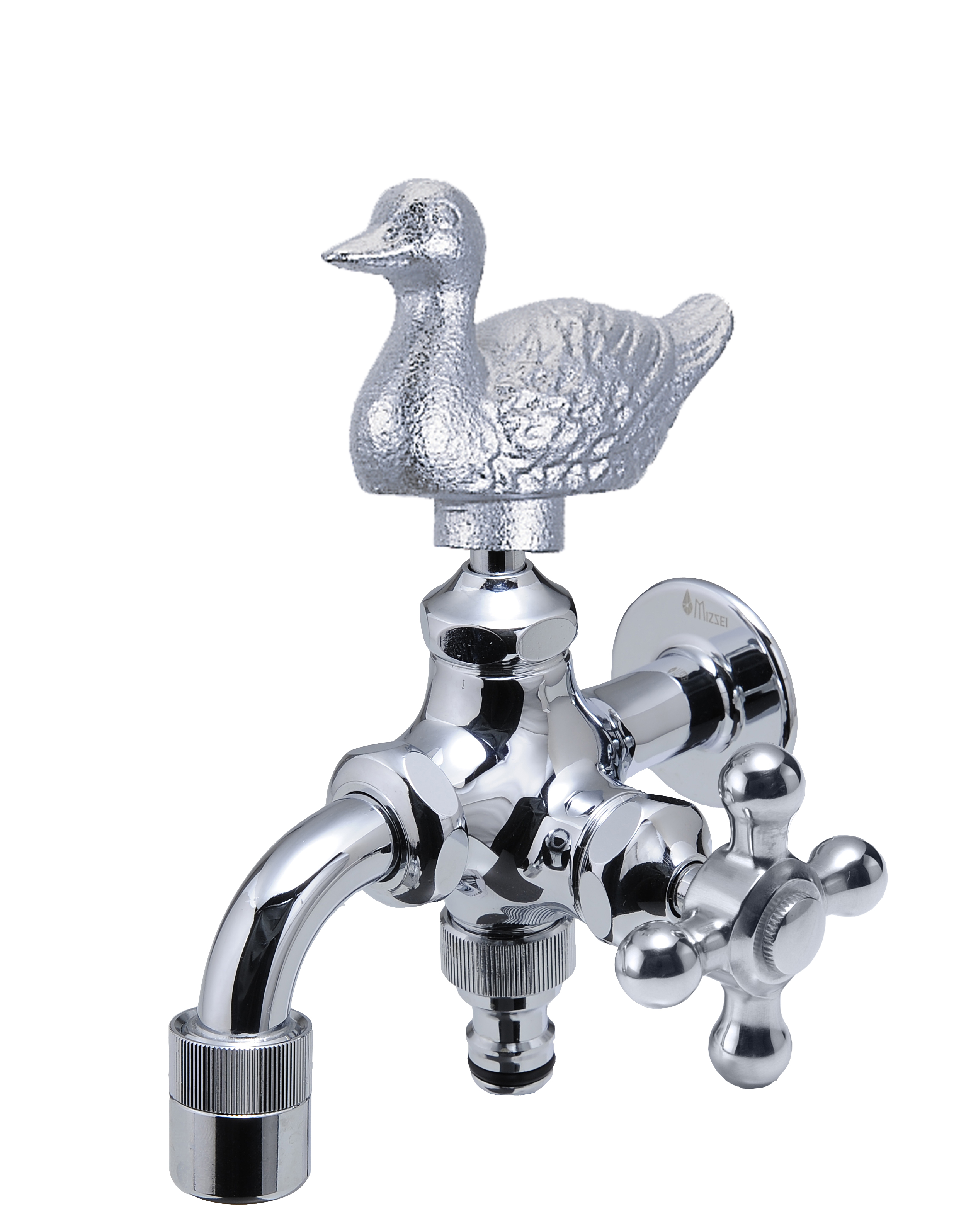 二口万能胴長水栓 カモ/メッキ | 造園資材館